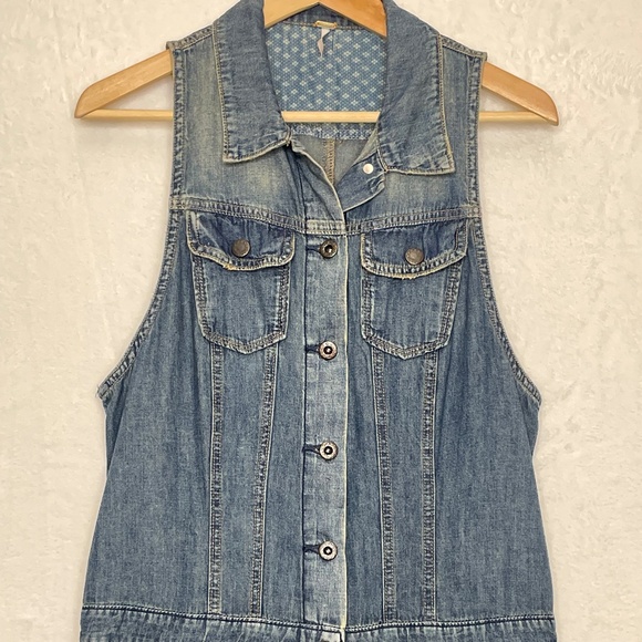 Free People Denim Maxi Dress Vintage Button Down Sleeveless Sz 12 - Picture 1 of 13
